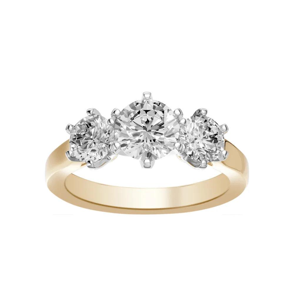 Three Stone Traditional Bridal Ring with 2.00ct of Laboratory Grown Diamonds in 18ct Yellow Gold