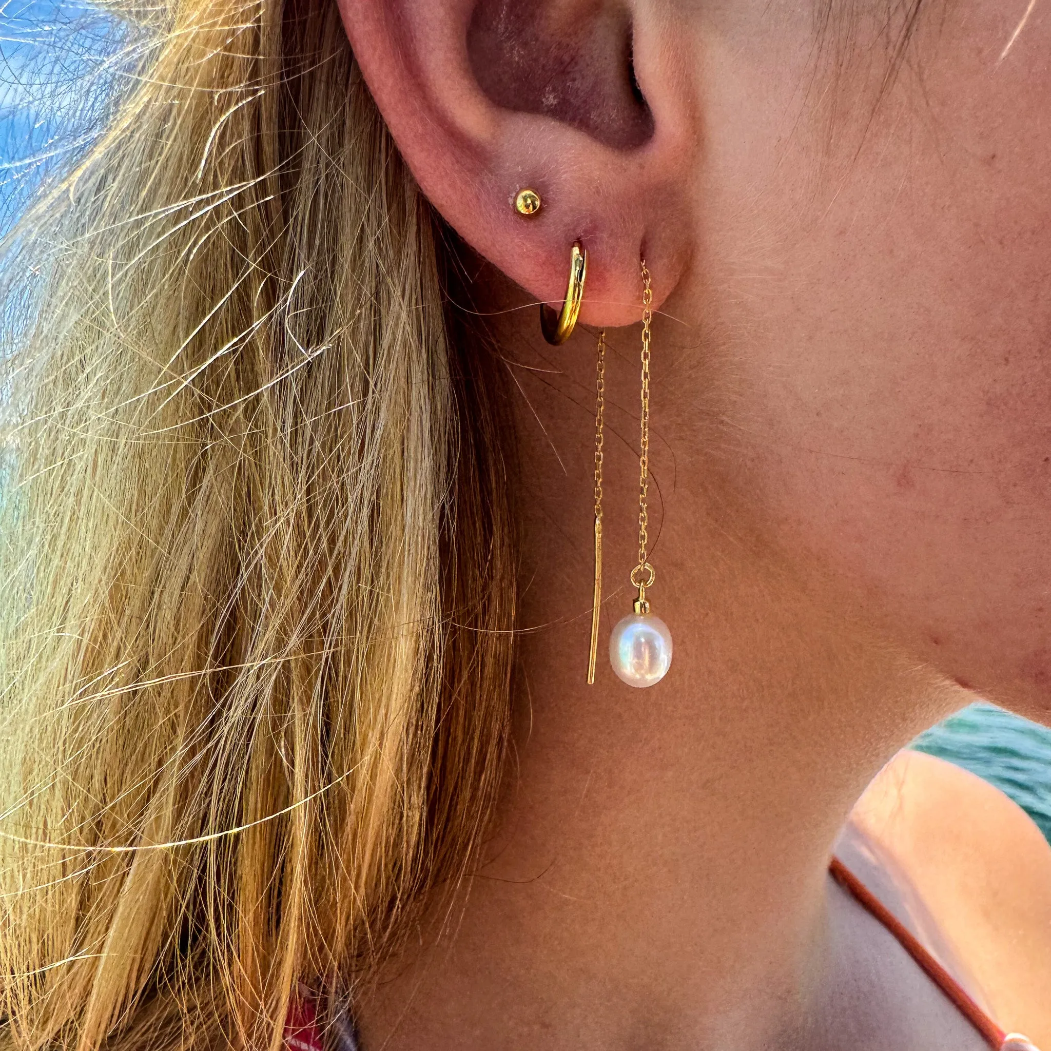Tiffany Thread Pearl Earrings Gold