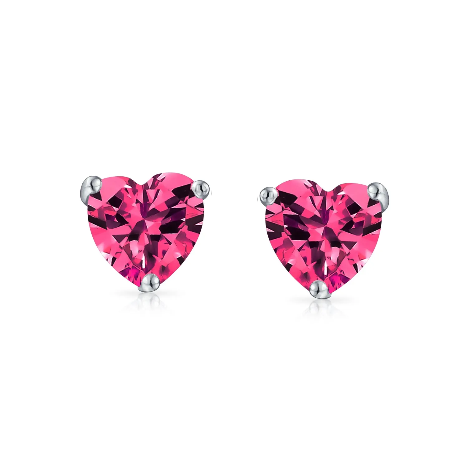 Tiny Pink Fuchsia CZ Heart Stud Earrings, Simulated Ruby, Sterling Silver