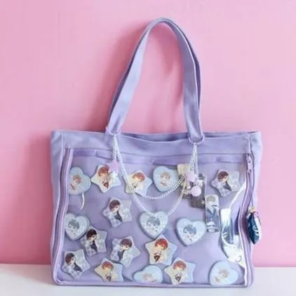 Transparent Pin Display Canvas Handbag