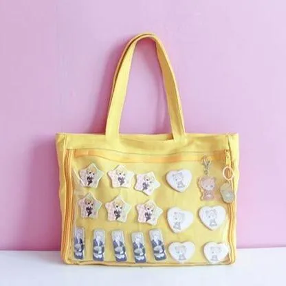 Transparent Pin Display Canvas Handbag