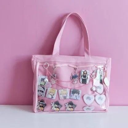 Transparent Pin Display Canvas Handbag