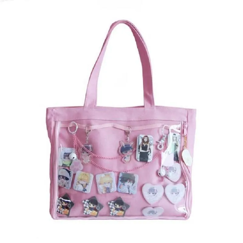 Transparent Pin Display Canvas Handbag