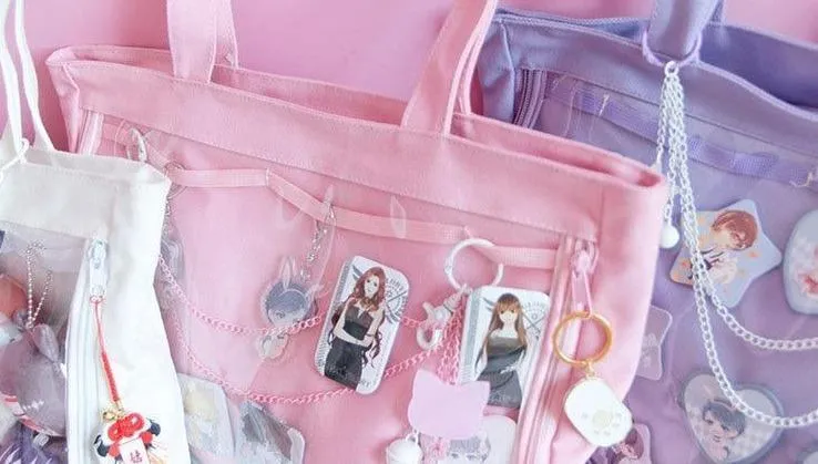 Transparent Pin Display Canvas Handbag