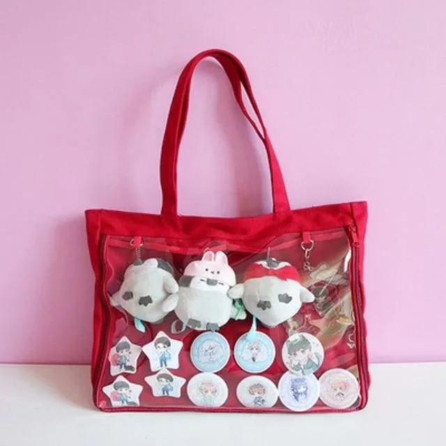 Transparent Pin Display Canvas Handbag