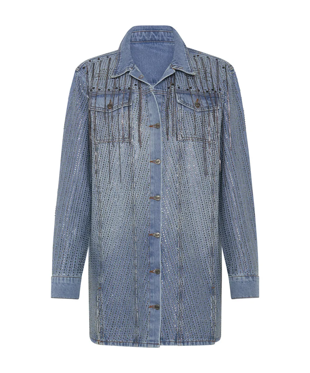 Trucker Denim Shirt Dress - Vintage Blue