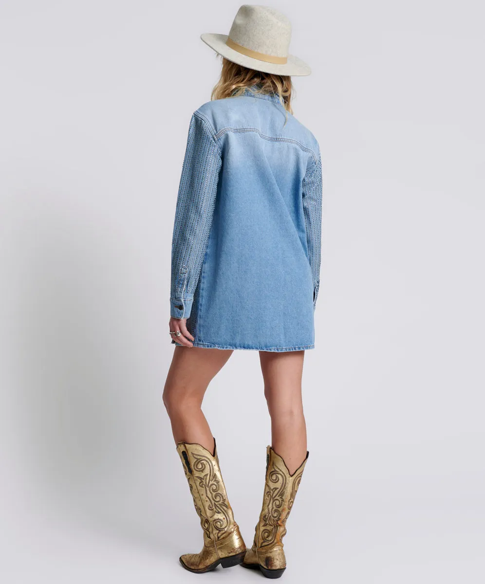 Trucker Denim Shirt Dress - Vintage Blue
