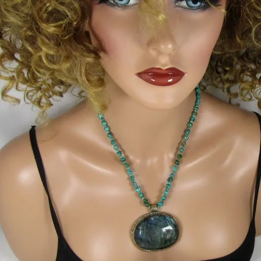 Turquoise Nugget Necklace with Large Gemstone Pendant