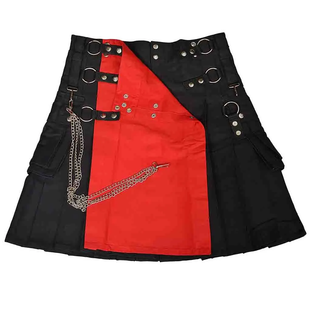 Utility Kilt Black with Removable Chains & Red Apron