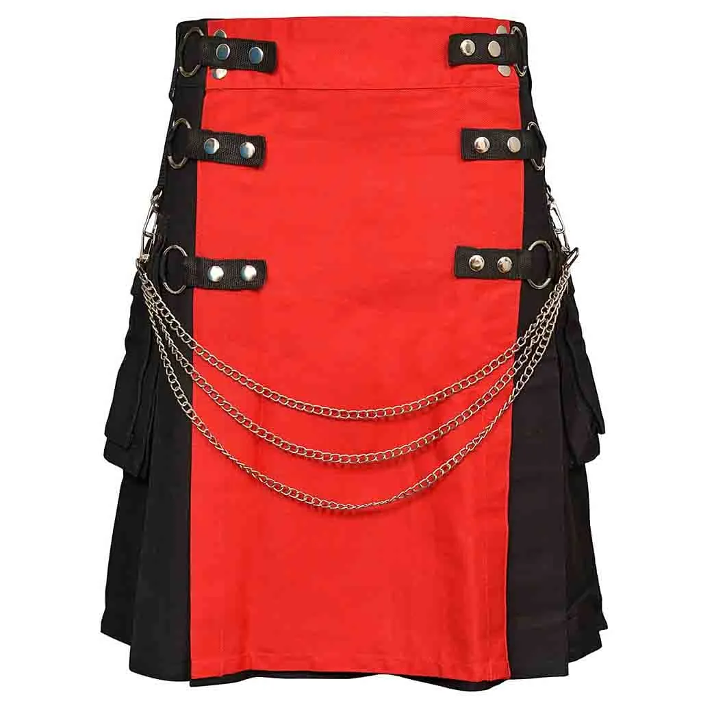 Utility Kilt Black with Removable Chains & Red Apron