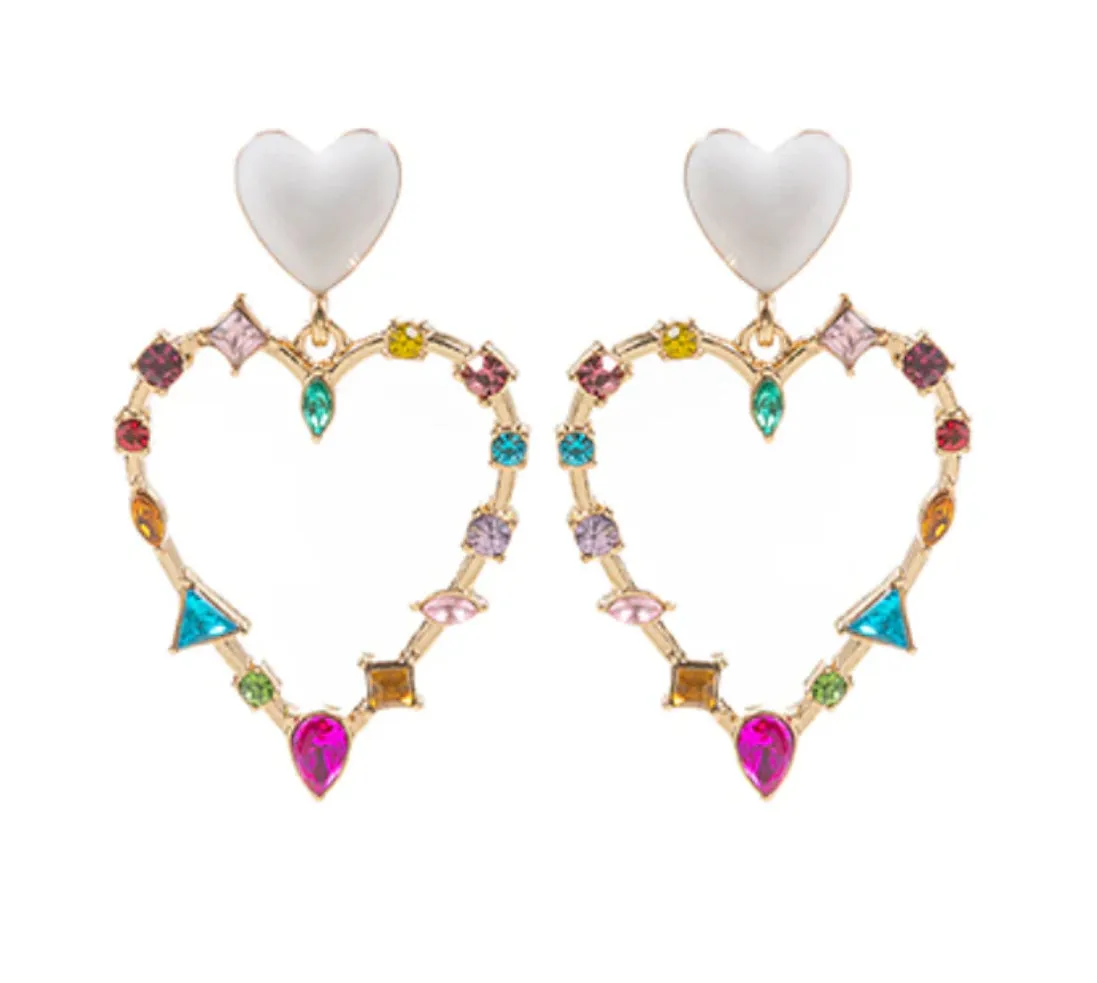 Valentine’s Open Heart Rhinestone Dangle Earrings