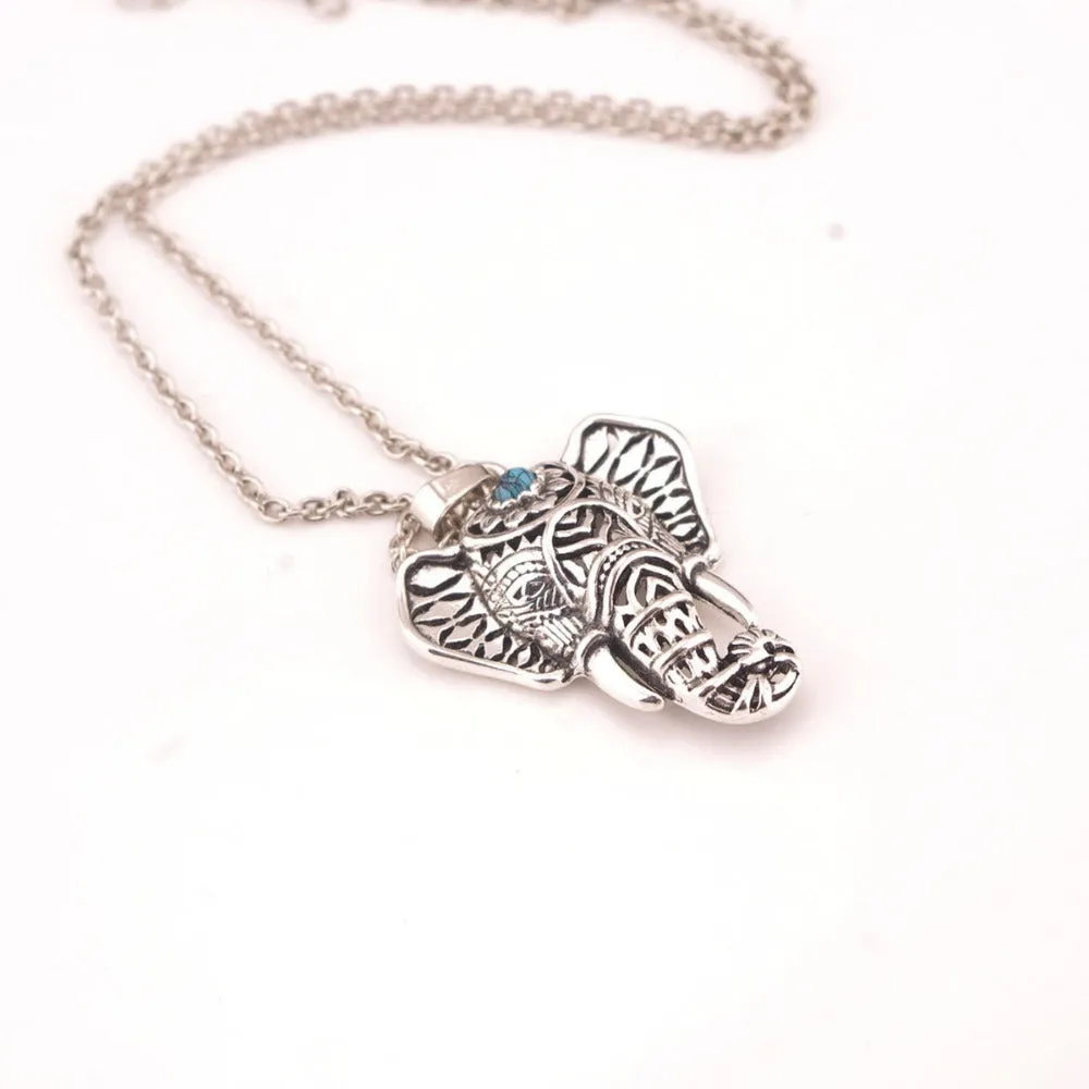 Vintage Elephant Necklace for Women - Silver