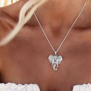 Vintage Elephant Necklace for Women - Silver
