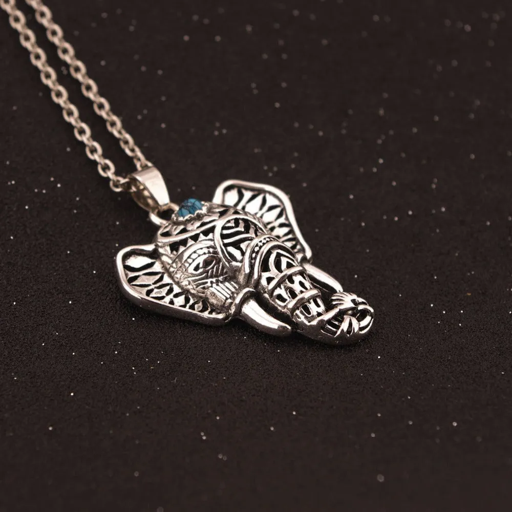 Vintage Elephant Necklace for Women - Silver