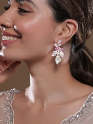 Voguish 22K Rose Gold-Plated Light Pink, Magenta & Pale Green AD & CZ Studded Drop Earrings