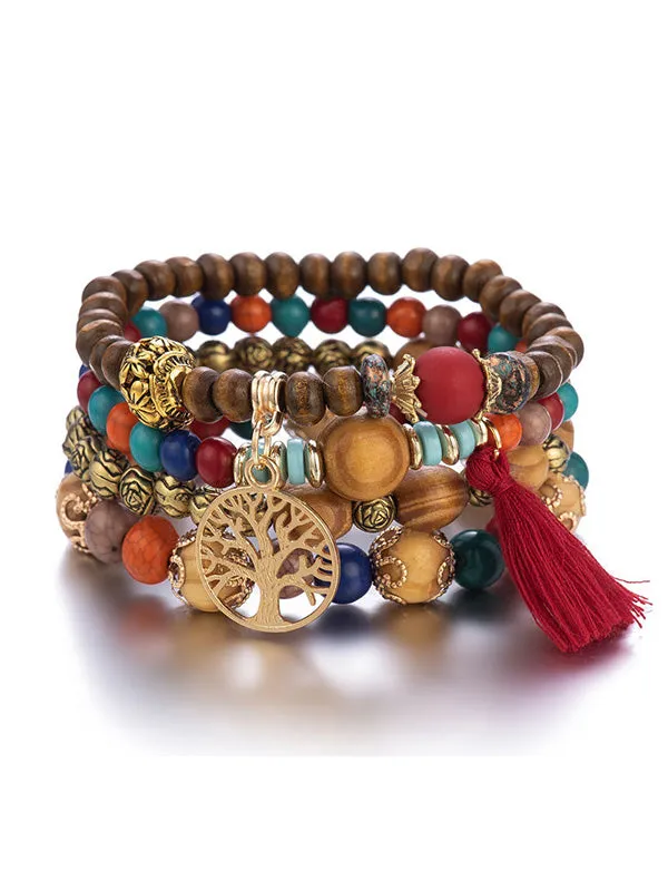 Wenkouban-Black Friday Christmas Thanksgiving Bohemia Multi-Layer Wood Beads Handmade Tassels Bracelet