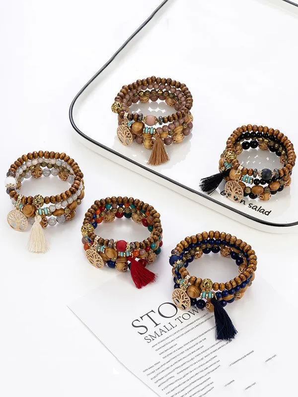 Wenkouban-Black Friday Christmas Thanksgiving Bohemia Multi-Layer Wood Beads Handmade Tassels Bracelet