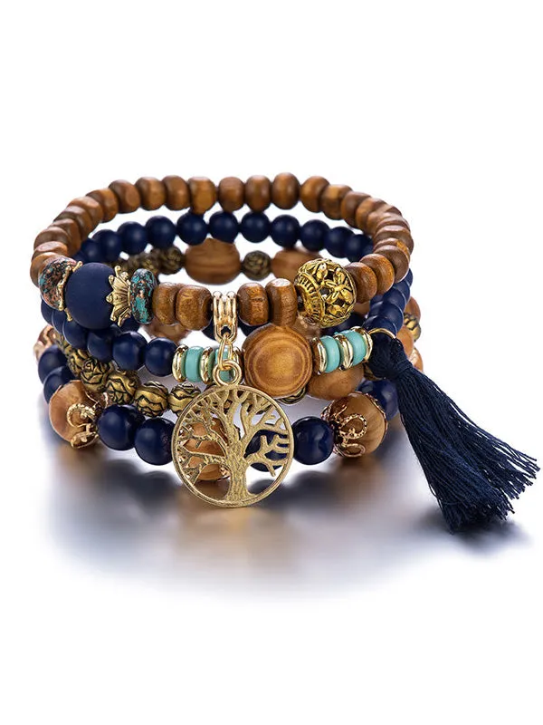 Wenkouban-Black Friday Christmas Thanksgiving Bohemia Multi-Layer Wood Beads Handmade Tassels Bracelet