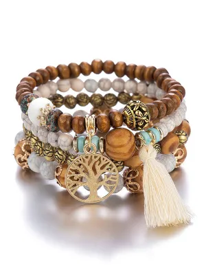 Wenkouban-Black Friday Christmas Thanksgiving Bohemia Multi-Layer Wood Beads Handmade Tassels Bracelet