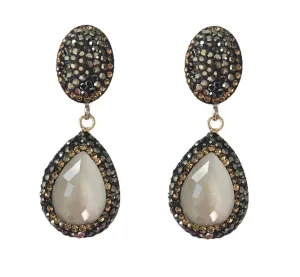 White Catseye Teardrop and Pave Earrings