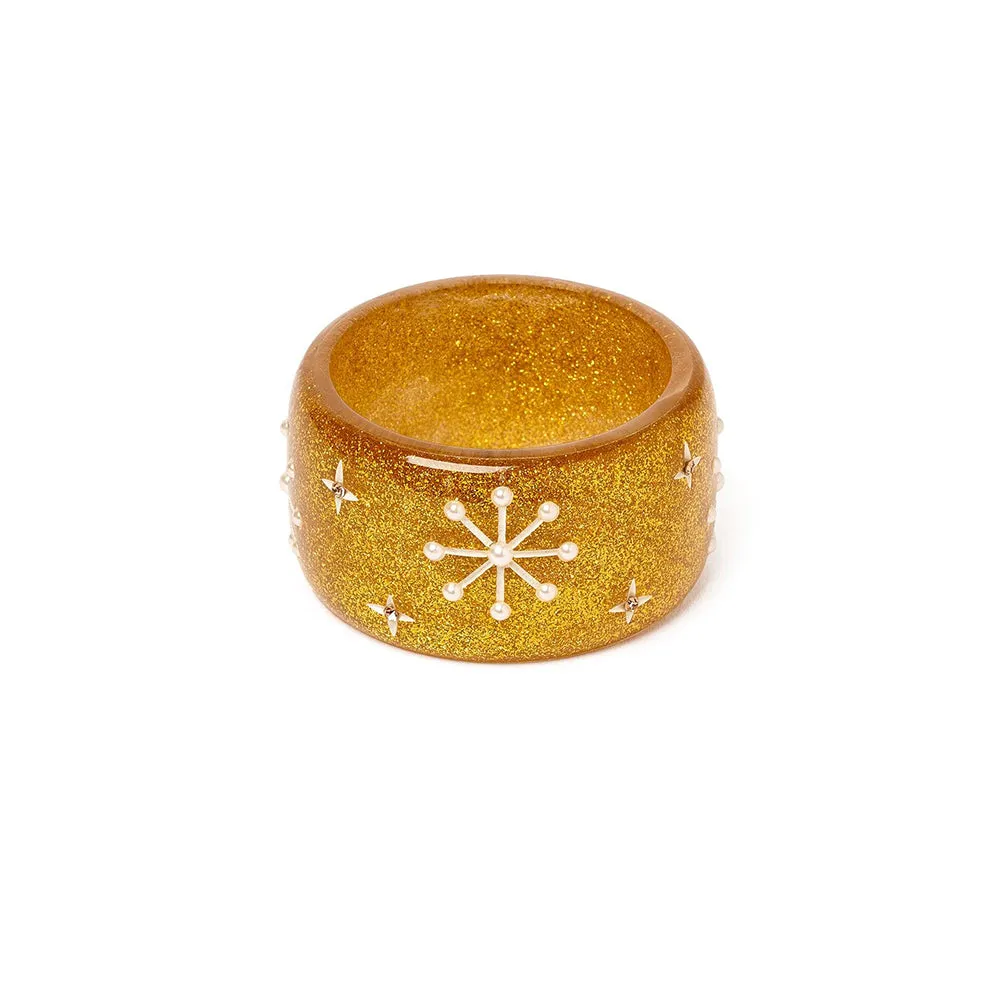 Wide Gold Glitter Snowflake Bangle by Splendette