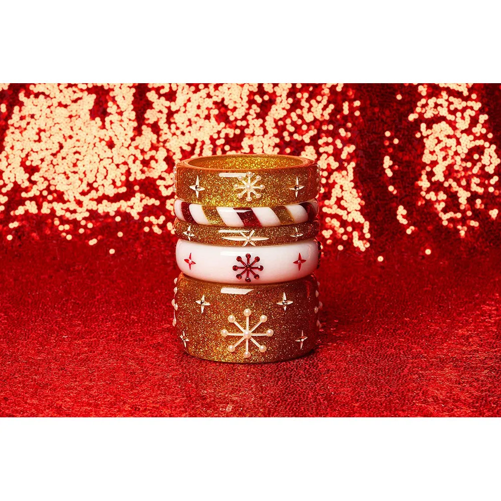 Wide Gold Glitter Snowflake Bangle by Splendette