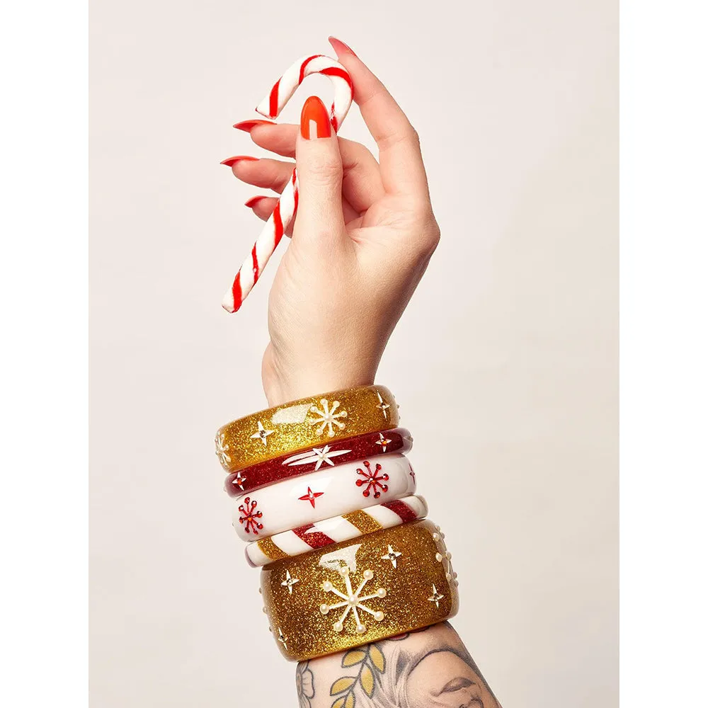Wide Gold Glitter Snowflake Bangle by Splendette