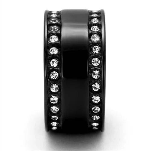 Women Stainless Steel Synthetic Crystal Rings Clear Rim