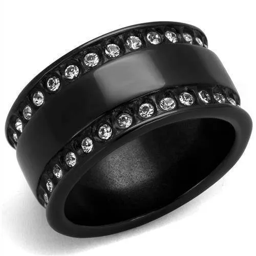 Women Stainless Steel Synthetic Crystal Rings Clear Rim