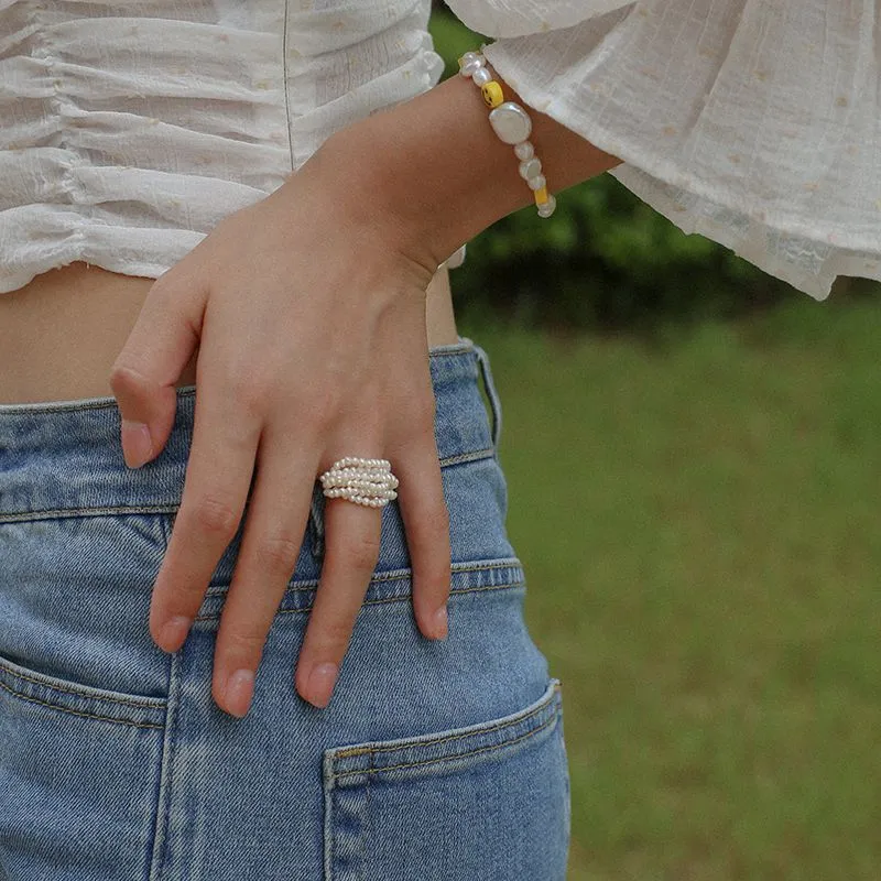 Woven Multi-Layer Freshwater Pearl Ring
