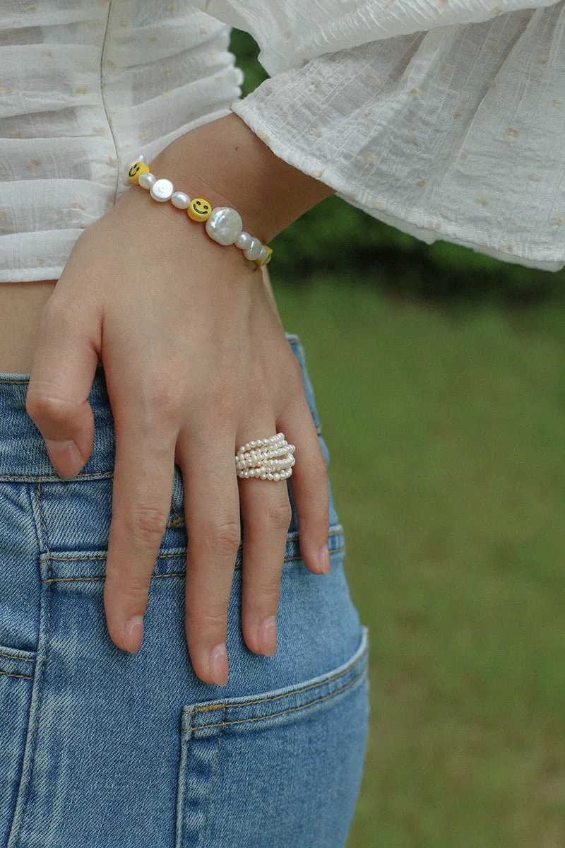 Woven Multi-Layer Freshwater Pearl Ring