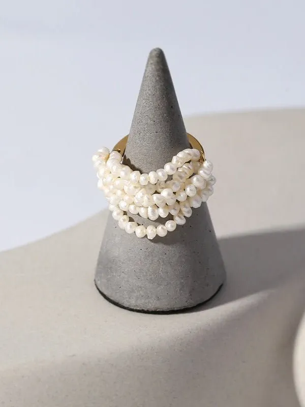 Woven Multi-Layer Freshwater Pearl Ring
