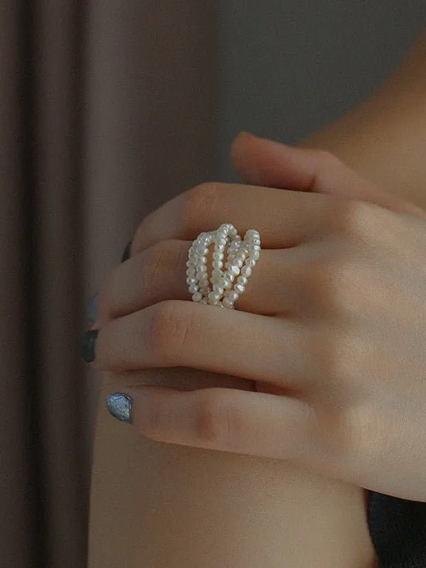 Woven Multi-Layer Freshwater Pearl Ring
