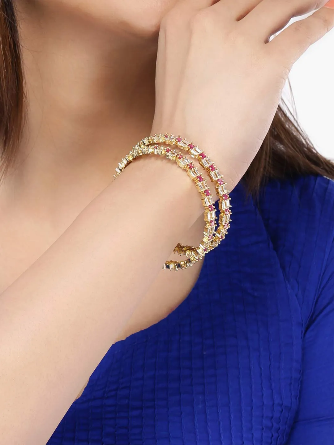 Yellow Chimes Elegant Set of 2 Pcs Pink AD/American Diamond Studded 18k Gold Plated Handcrafted Designer Bangles for Women & Girls (2.8)