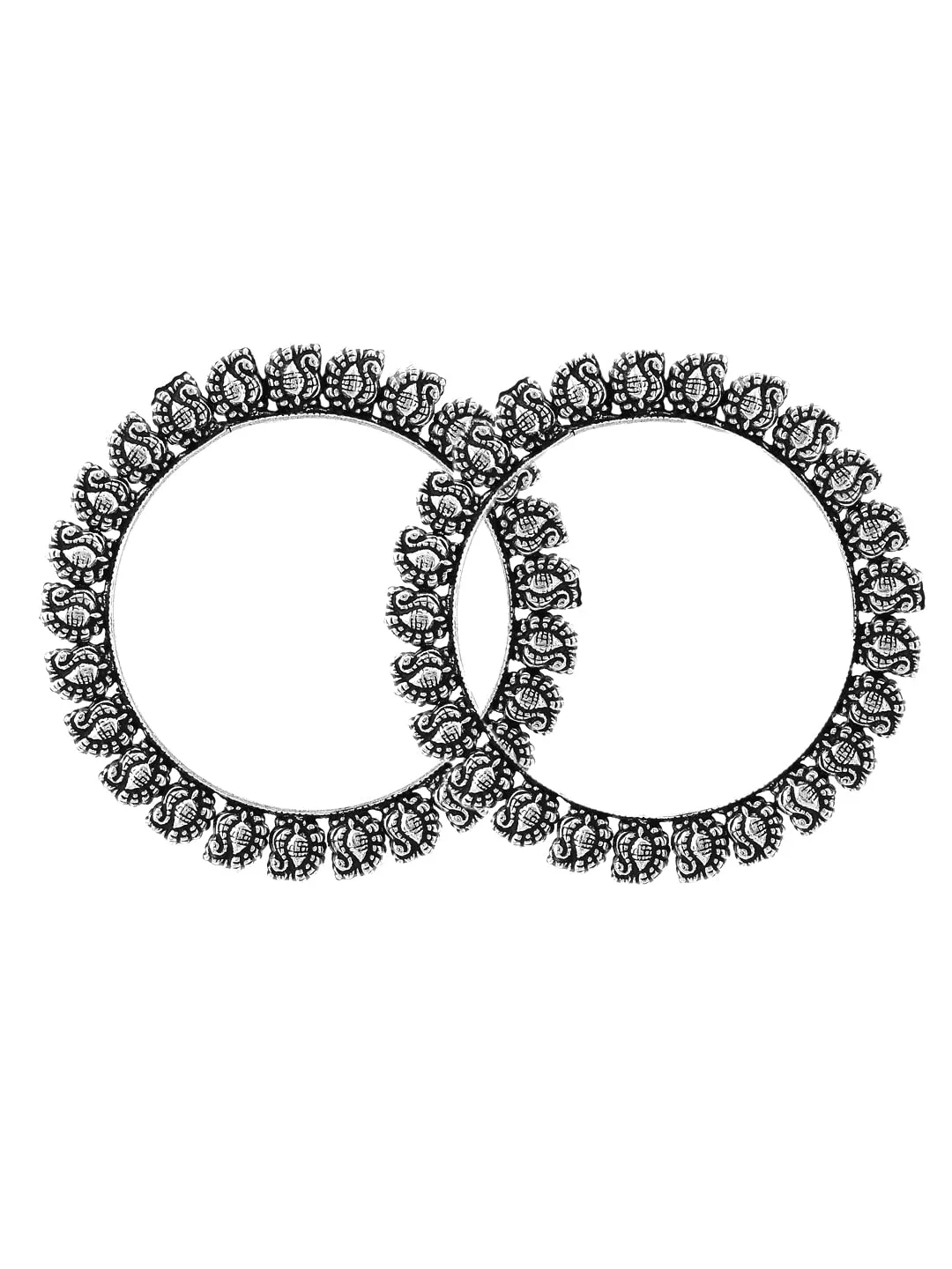 Yellow Chimes Oxidised Bangles Set for Women Authentic Kolhapuri Work Handmade Silver Oxidized Bangles Sets for Women and Girls