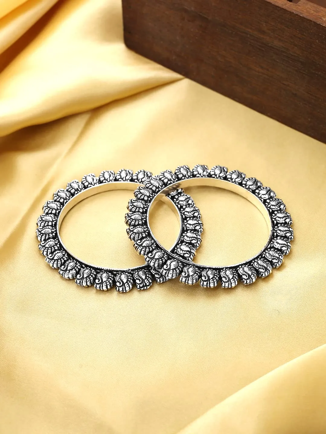 Yellow Chimes Oxidised Bangles Set for Women Authentic Kolhapuri Work Handmade Silver Oxidized Bangles Sets for Women and Girls