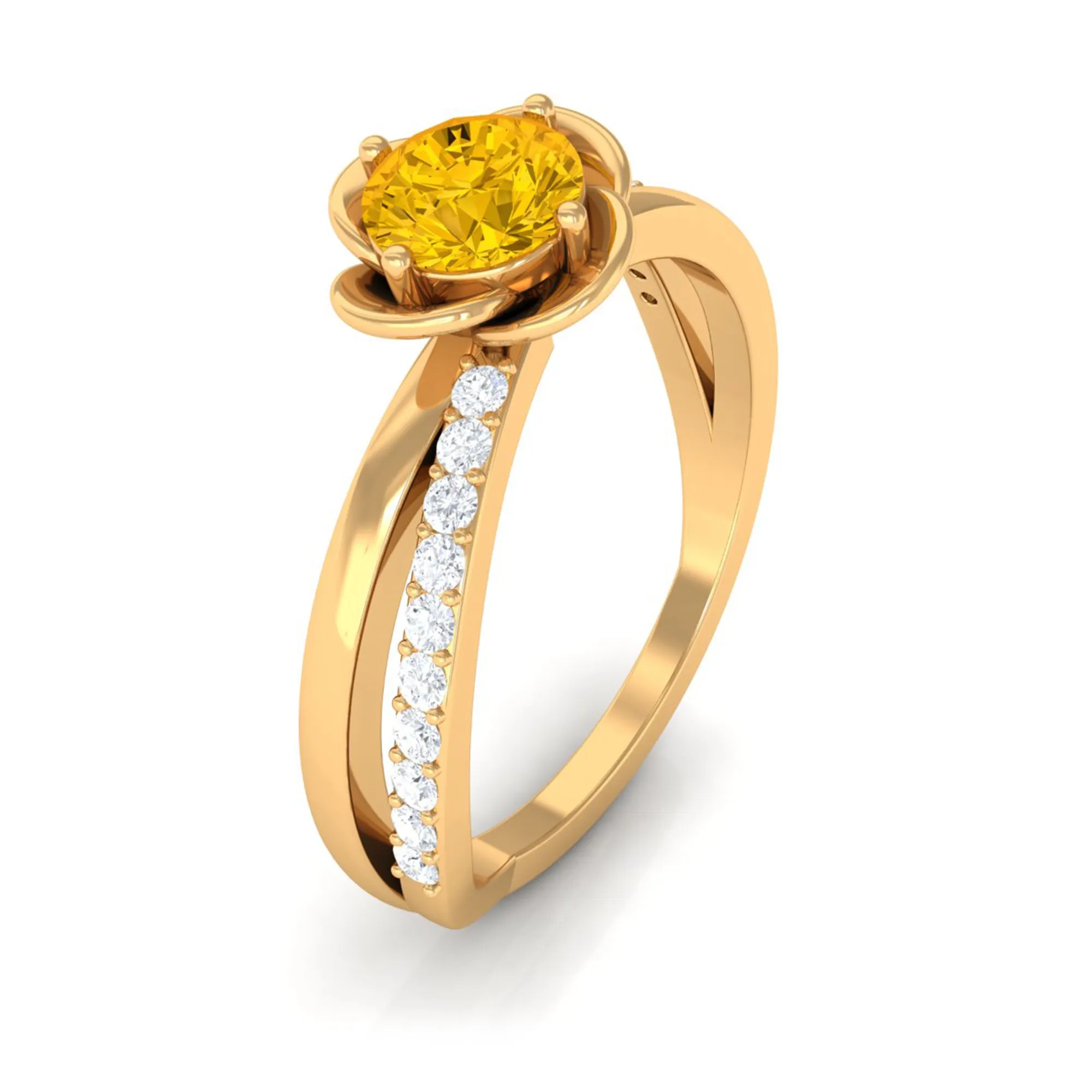 Yellow Sapphire and Diamond Flower Promise Ring