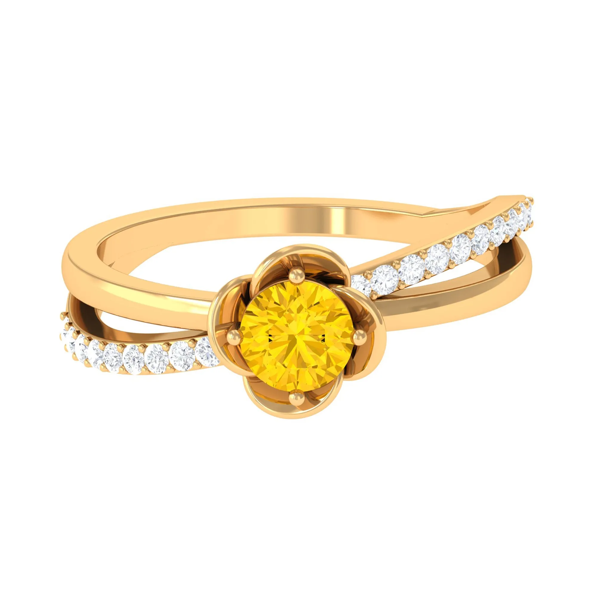 Yellow Sapphire and Diamond Flower Promise Ring