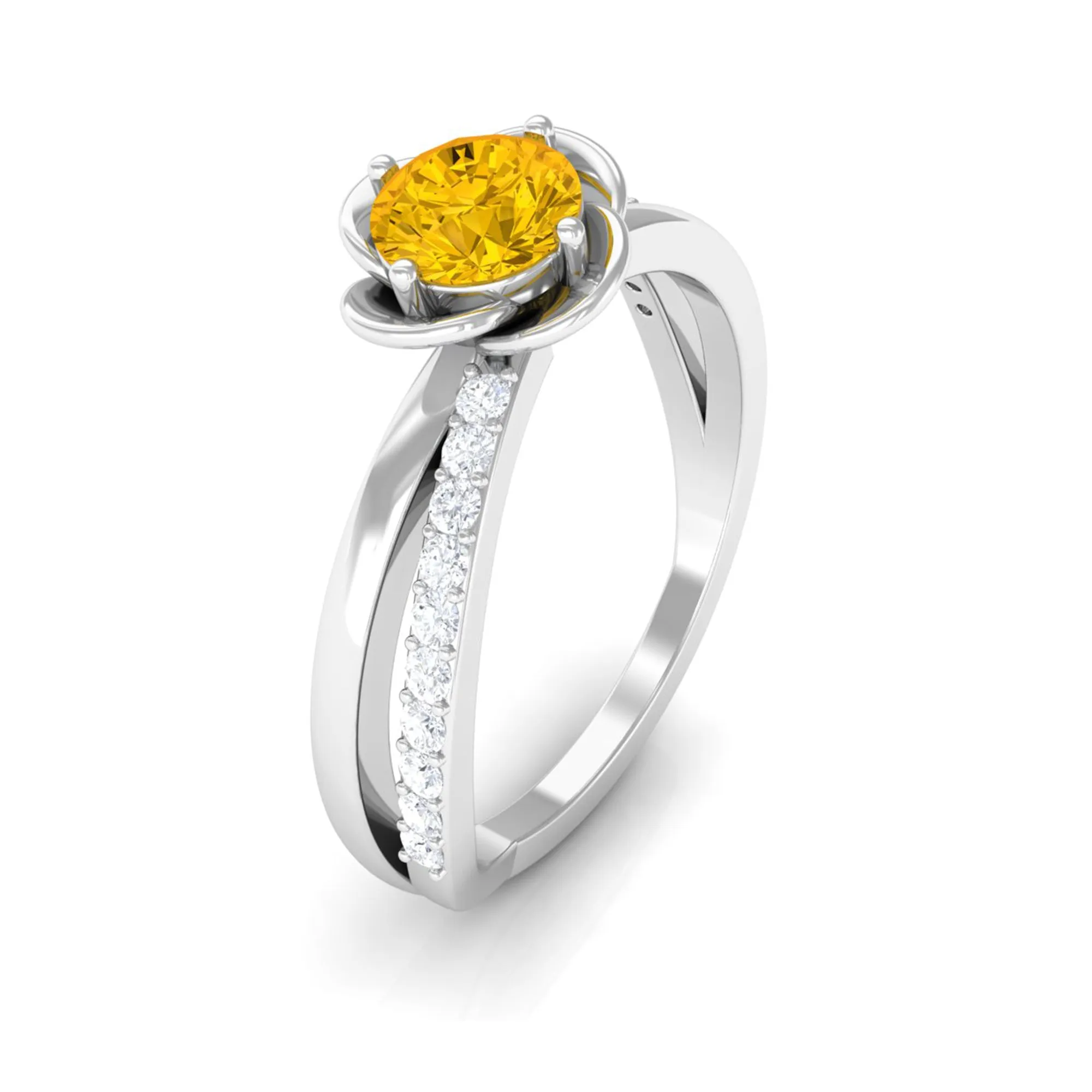 Yellow Sapphire and Diamond Flower Promise Ring