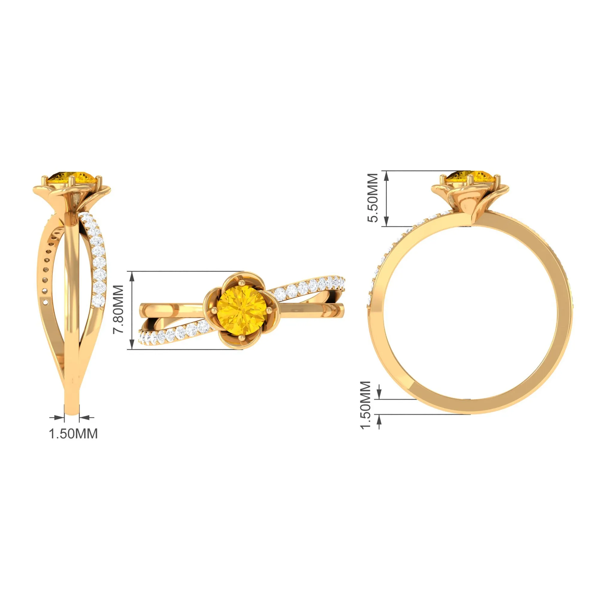 Yellow Sapphire and Diamond Flower Promise Ring