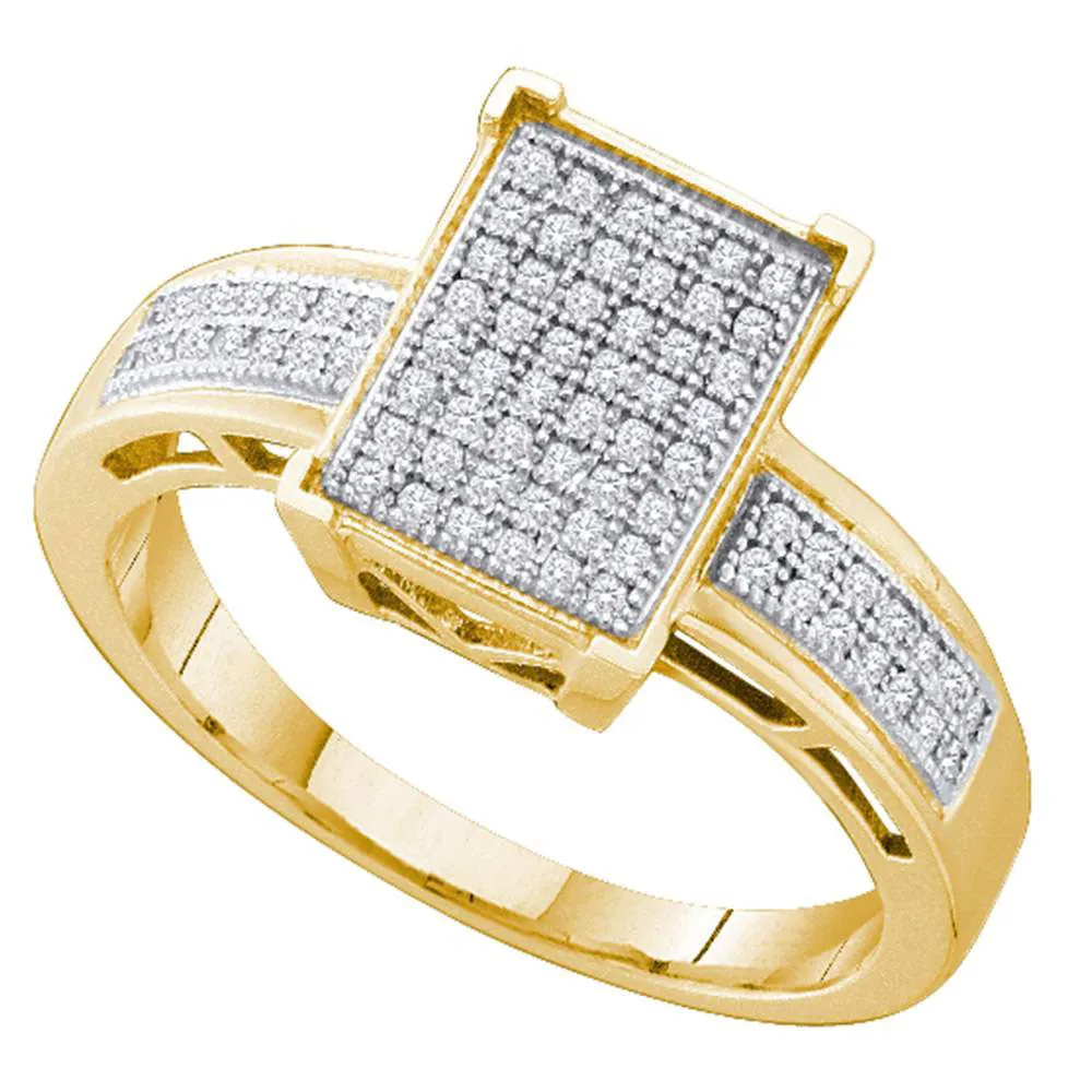 Yellow-tone Sterling Silver Women's Round Diamond Rectangle Cluster Ring 1/5 Cttw